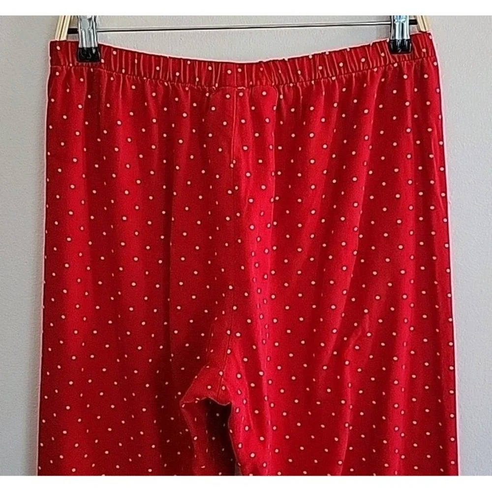 Lands End Flannel Pajama Pants Medium Red Polka Dot Casual Lounge Preppy Relaxed